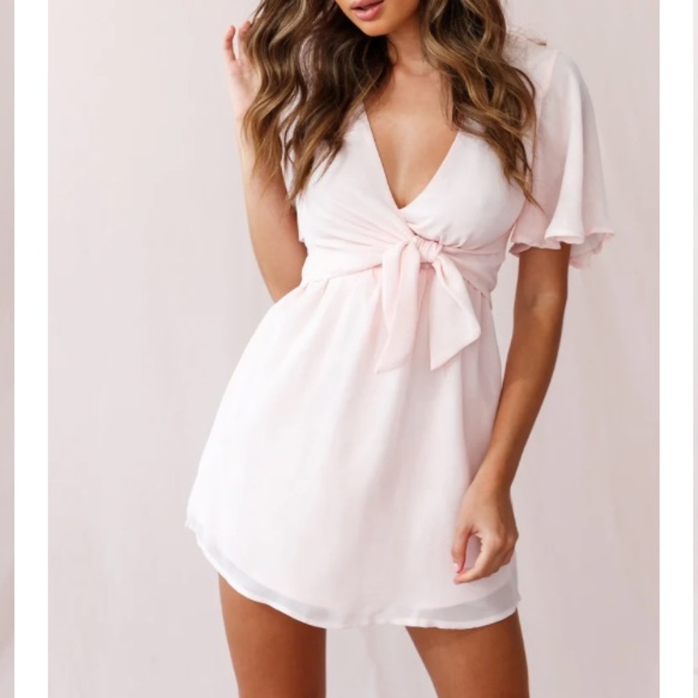 Selfie Leslie Angel Biba Pink Stealing Hearts Flutter Sleeve Wrap Front Dress